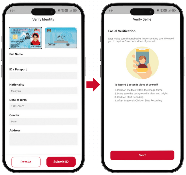 Pengesahan MyKad dan wajah Selangkah Wallet