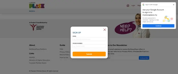 Daftar Akaun MySiswaPlace Menggunakan Akaun Google